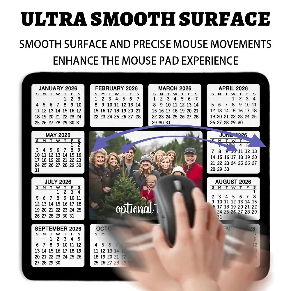 Cute Stylish 2026 Monthly Planner Customizable 2D Flat Mouse Pad, Personal Family Photo Keyboard Mat for Laptop and PC Desktop