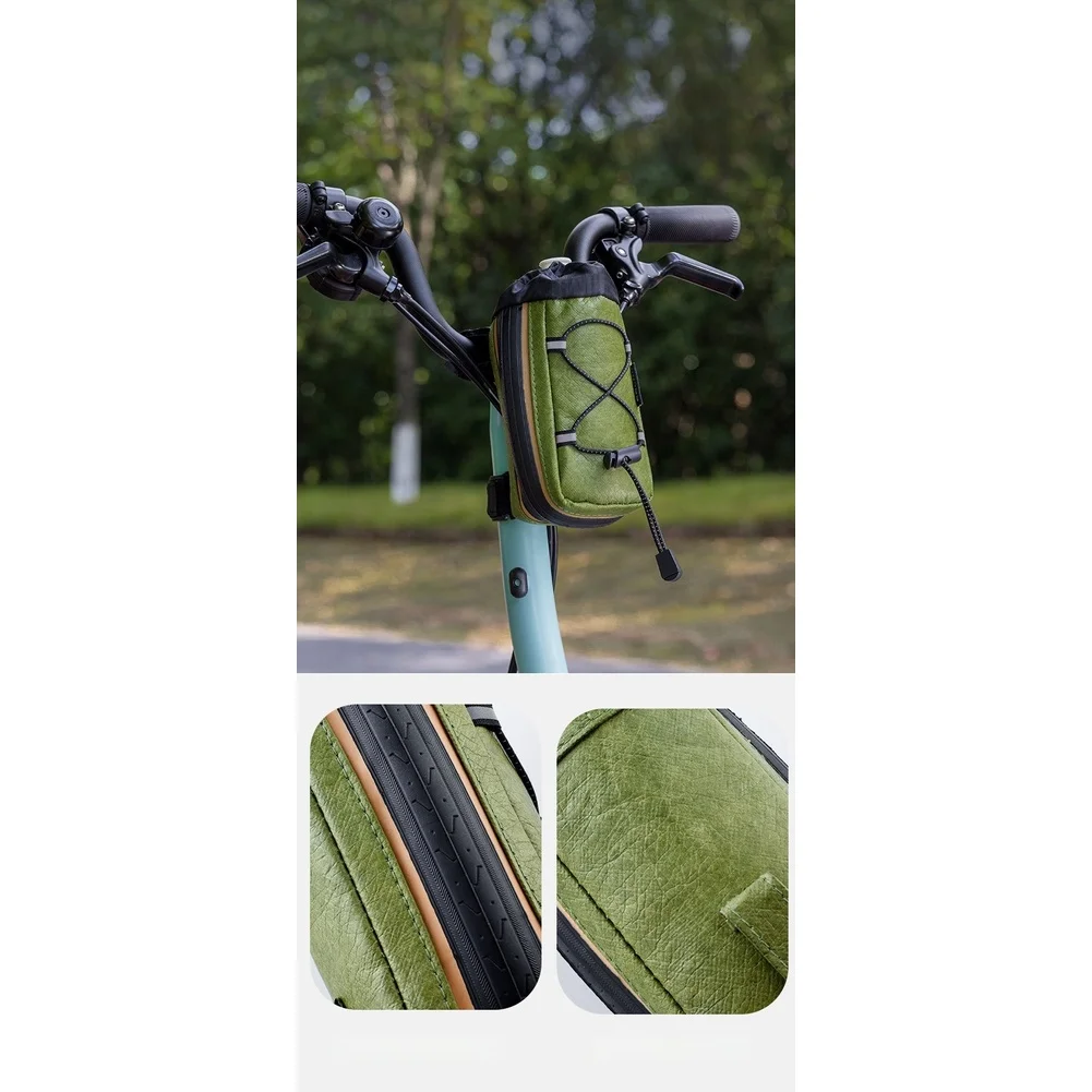 Recycled Tire Bike Water Bottle Bag Elastic Drawstring Green Waterproof Three Point Fixation Reflective Strip For Handlebar Seat