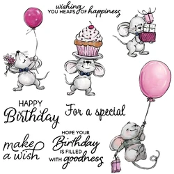 MangoCraft Adorable Mouse And Cake Metal Cutting Dies Clear Stamp Happy Birthday Scrapbooking Decor DIY Cut Dies Stamps For Card