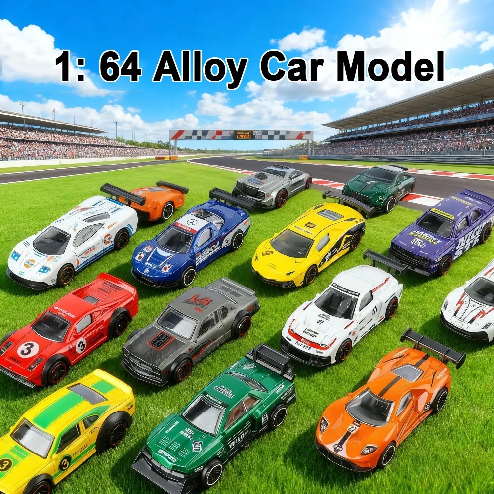 Scale 1:64 Sports Car Series Alloy Diecast Toys Miniature Car Collect Models Set Slide Forward Rubber Tires Kids Christmas Gifts
