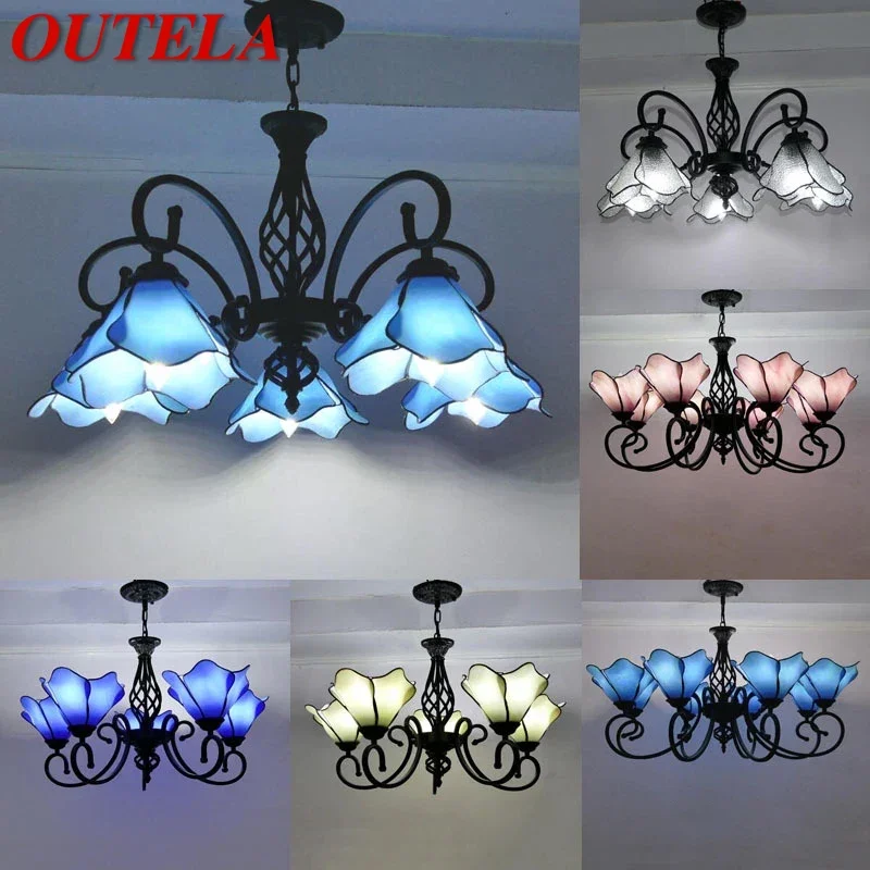 OUTELA Tiffany European Living Room Pendant Lamp Mediterranean Sea Creative Color Glass restaurant Bedroom Hotel Chandelier