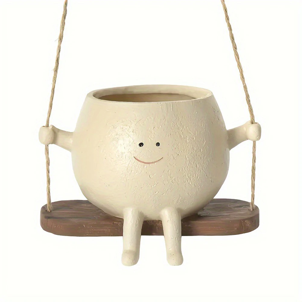 

Swing Smile Face Planter Creative Hanging Swing Chair Planter Smile Face Flower Container for Indoor Outdoor Plant