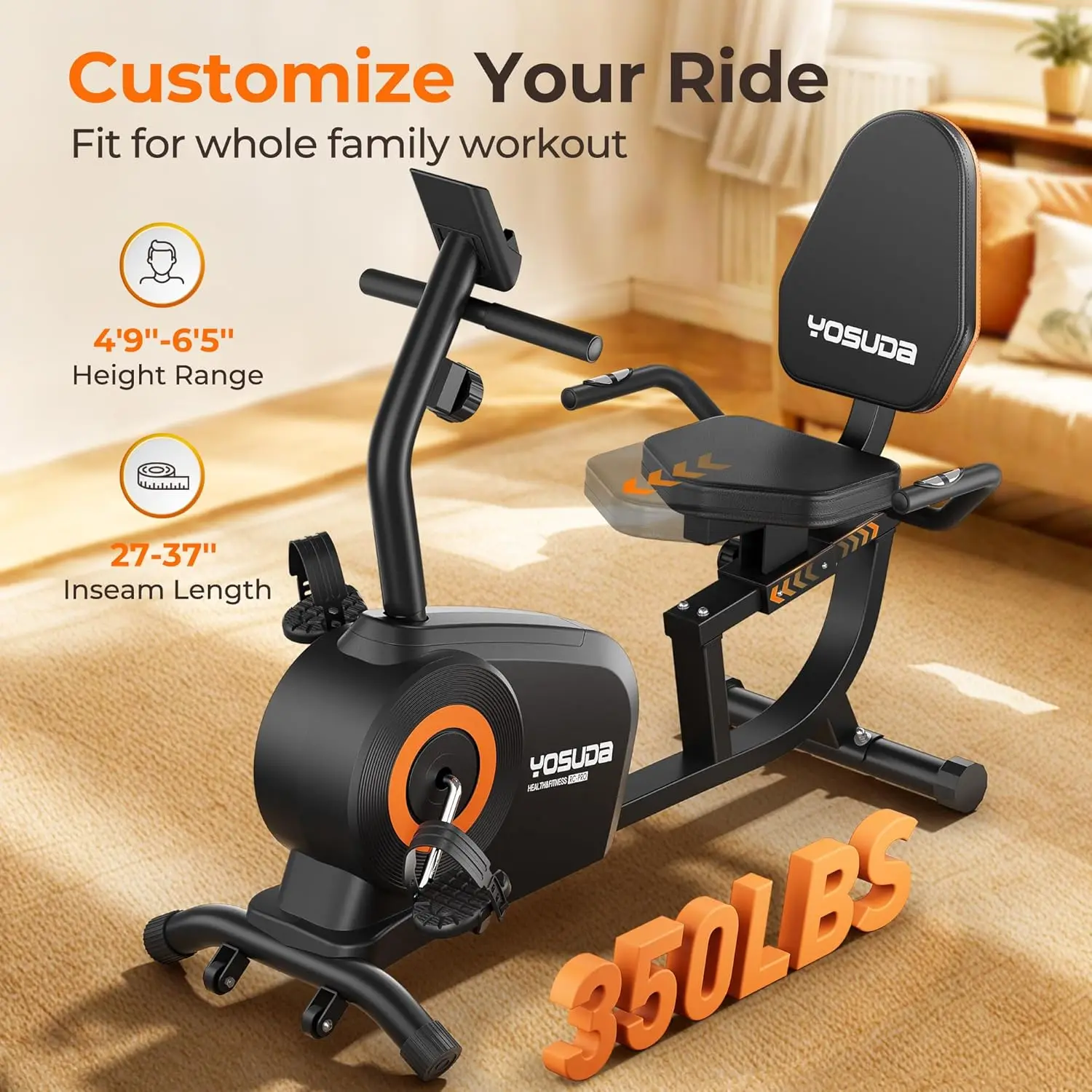 Recumbent Exercise Bike for Adults Seniors with Quick Adjust Seat, 350LB Capacity & 16-level Resistance