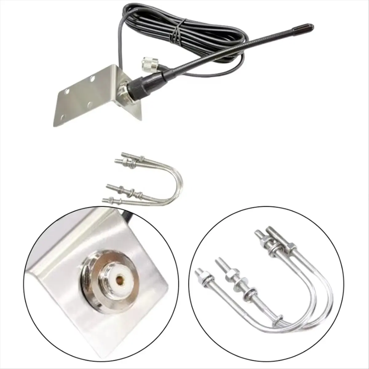 T1009C-156-163Mhz VHF Marine Antenna Waterproof Mast Aerial with 5M/16.4ft RG-58 Cable L Shape Bracket for Boat Sailboat Yacht H