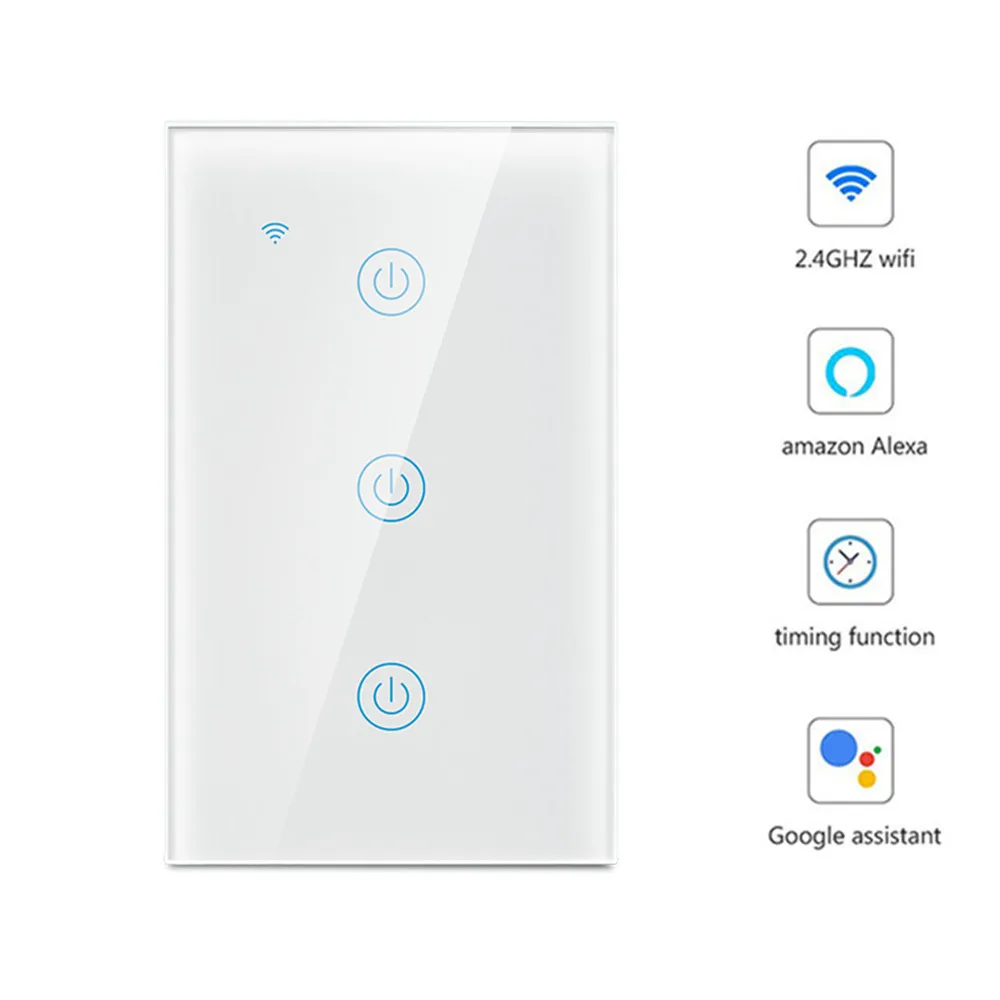 EUA/Austrália Padrão 3gang Controle Remoto WiFi Interruptor de Toque Casa Inteligente Suporta Controle de Voz Versão de Fio Neutro