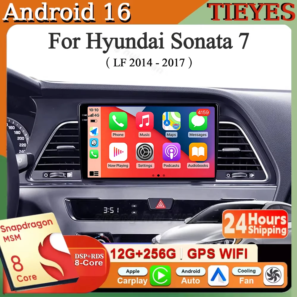 Android 16 Carplay&Auto Car Radio Navigation Multimedia Stereo Player QLED GPS For Hyundai Sonata 7 LF 2014 - 2017