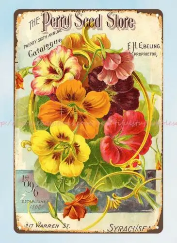 Nasturtiums Perry Seed Store 1896 flower gardening metal tin sign wall art