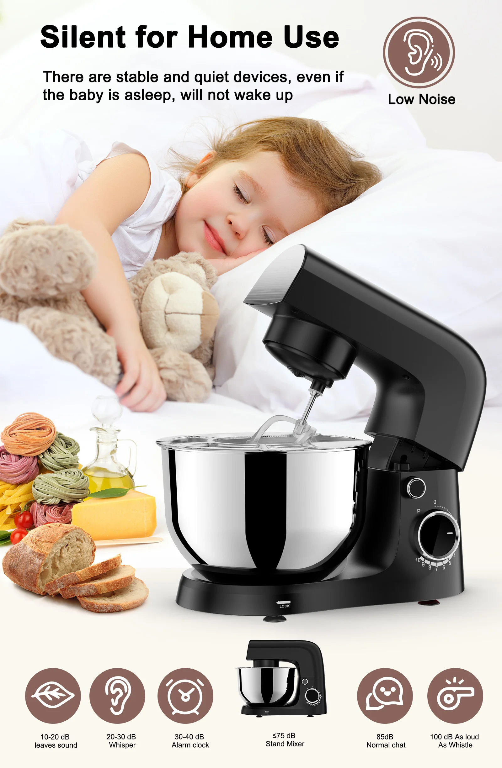 Kitchen 3L 4L 5L Electric Bread Cake Maker Bread Dough Compact Food Stand Mixer 1500w