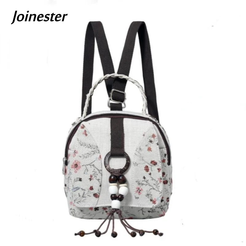 Chinese Style Hand-Knitted Top Handle Flap Backpack for Women Versatile Lightweight Small Messenger Bags with Tassel
