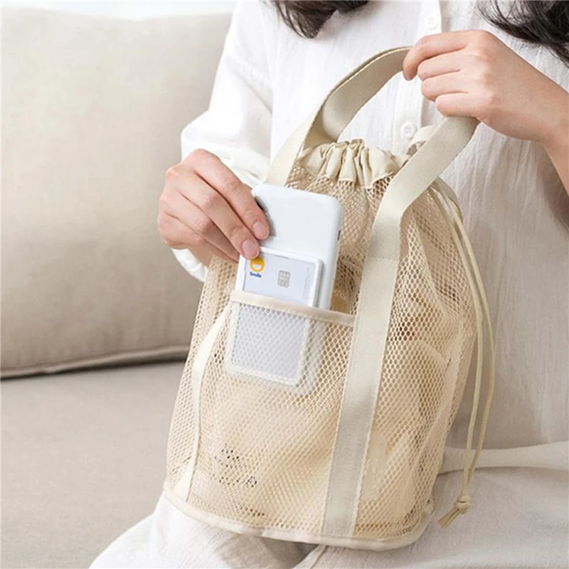 Toiletries Transparent Storage Bag Travel Hollow Mesh Storage Bag Bathroom Swimming Beach Bag Mouthwash Folding Bucket Bag