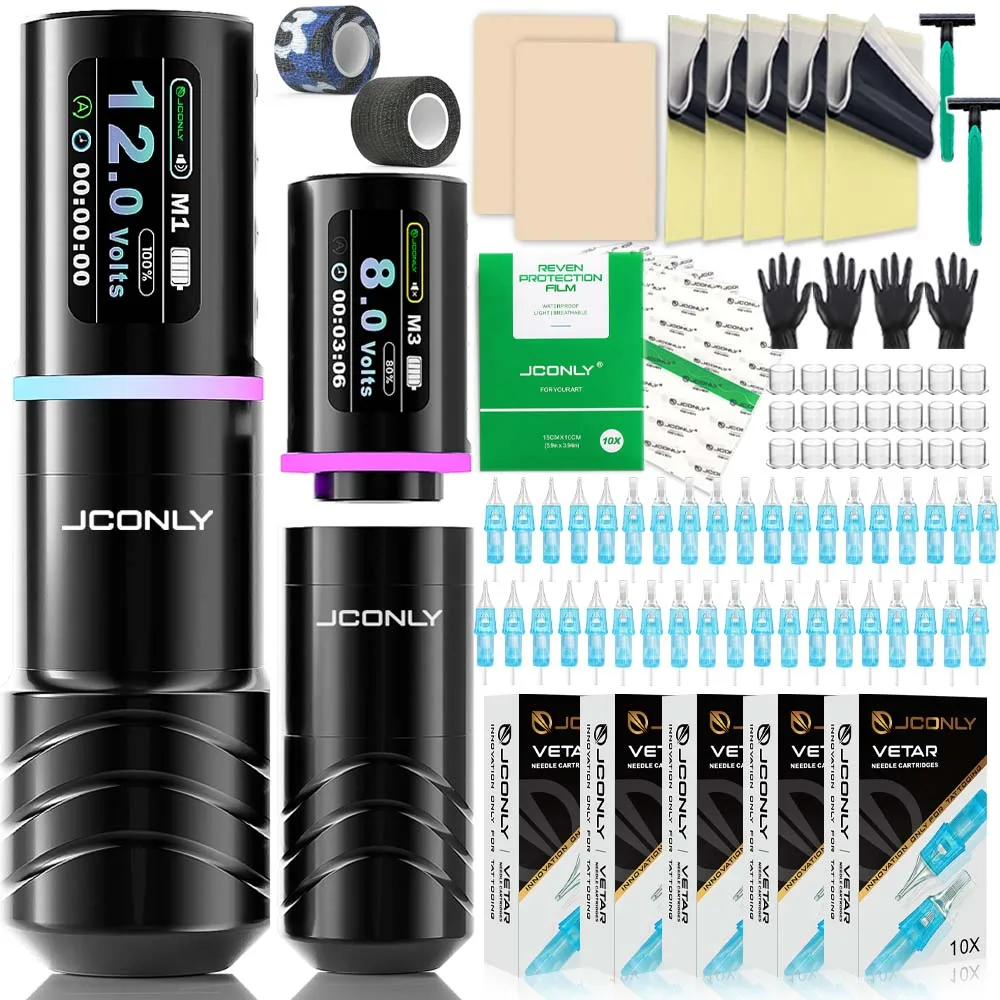 

JCONLY R4 Tattoo Kit Professional Wireless Tattoo Machine Set Tattoo Pen JCONLY Cartridges Needles Skins Makeup Tattoo Beginners