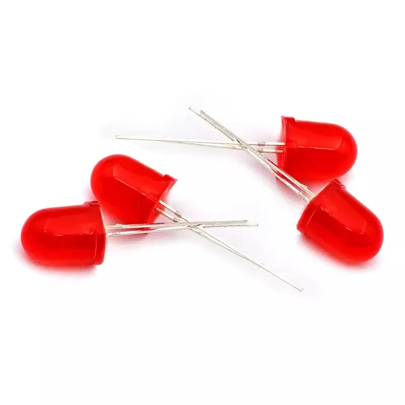 LED de inserción directa, 10MM, rojo, F10mm, 100 unidades por lote