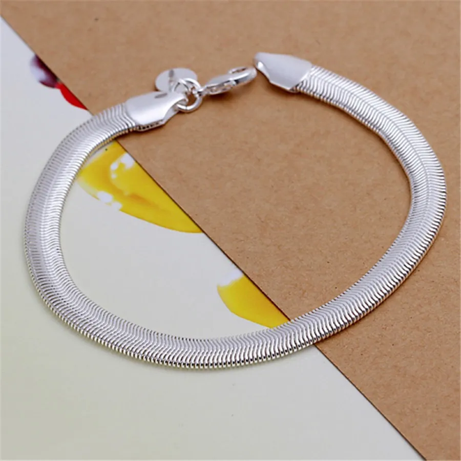 

925 Sterling Silver Jewelry Simple 6mm Flat Snake Bracelets New Women Lady High 925quality Fashion Jewelry Christmas Gifts
