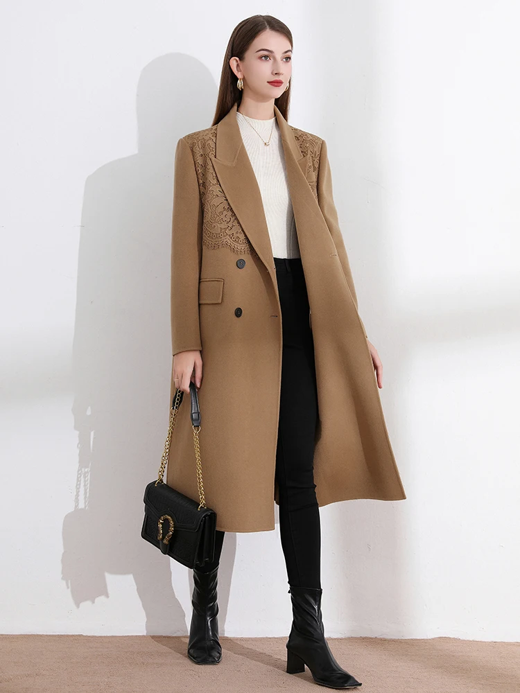 

Двустороннее шерстяное пальто из кашемира для женщин, средней длины, двубортное, зимнее, для повседневной носки, из высококачественной шерсти.