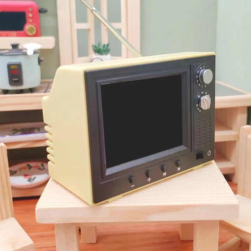 Dollhouse Miniature TV Playable Video Mini Television Model Living Room Home Appliances Decor Toy Doll House Accessories 1:12