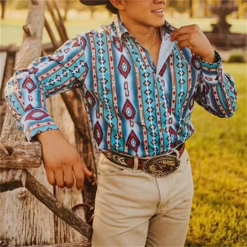 Camisa de festa casual retrô masculina tribal ocidental, cavalo totem, padrão HD, macia e confortável, novo, 2022