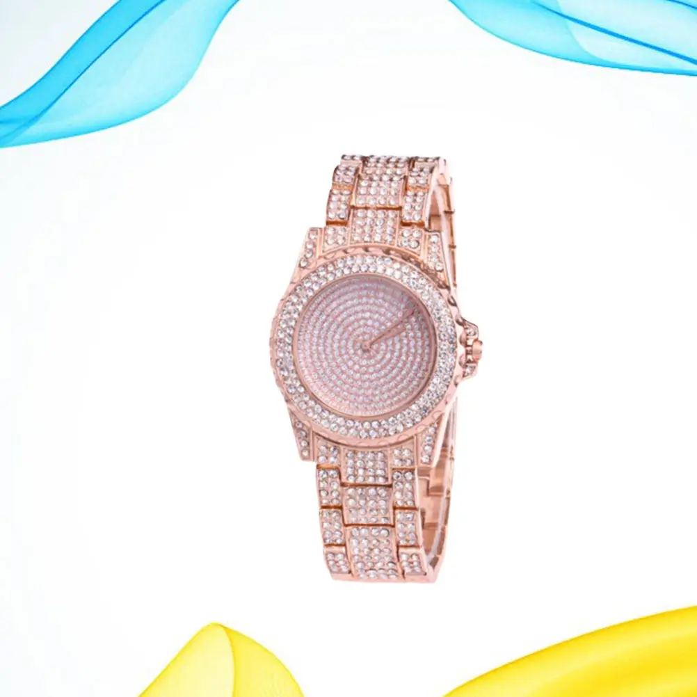 

1 шт. Женские часы с розовым ремешком и стразами, кварцевые наручные часы, элегантные модные повседневные часы для женщин, точное время измерения