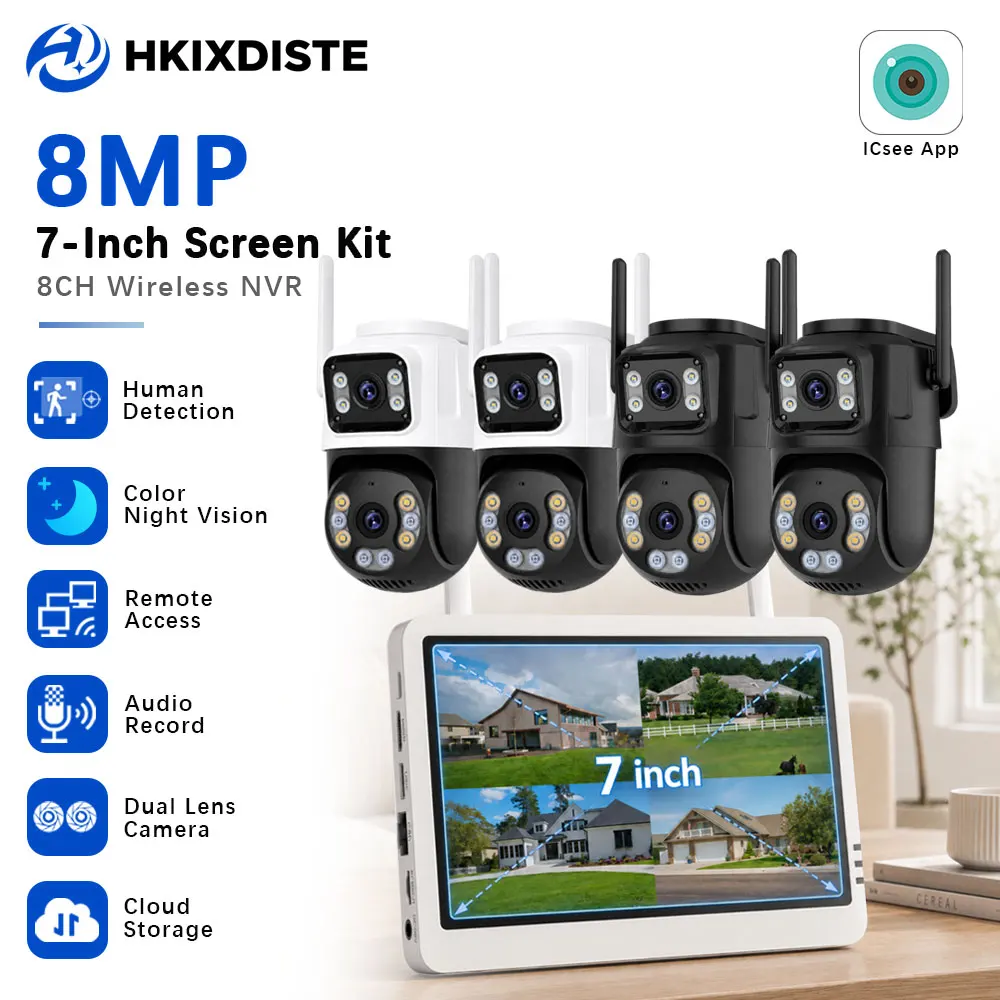4K 8MP Dual Lens Wireless Security Camera System Mini 5MP 7