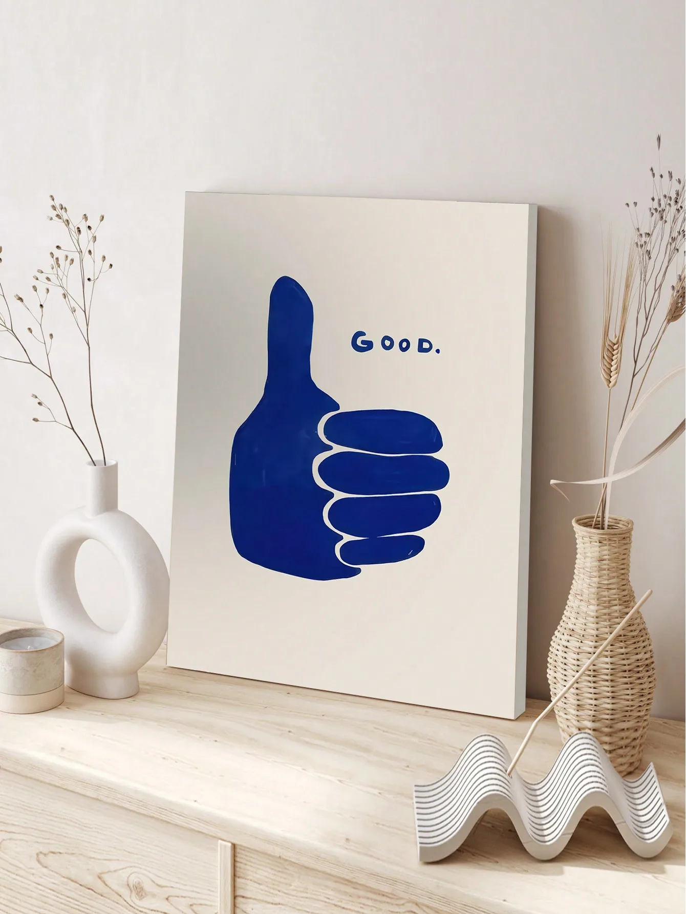 Retro Thumb Up Blue Canvas Print Wall Art Fashion Poster Eclectic Living Room Artwork Simple Hand Drawn Style