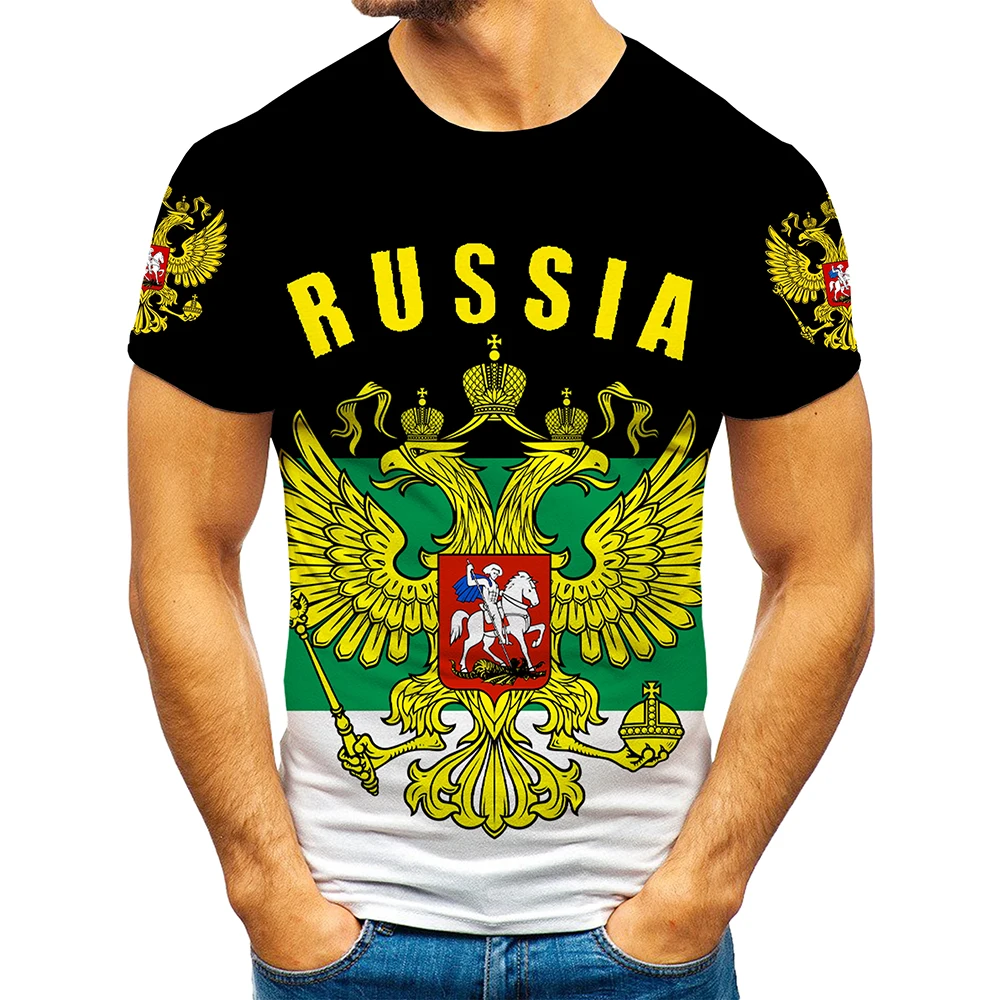 Russian Tee Tops Men  3D Russia Flag Eagle Print Summer Casual T-shirt Unisex Hip Hop Punk Rock Tee Shirt Plus Sizes