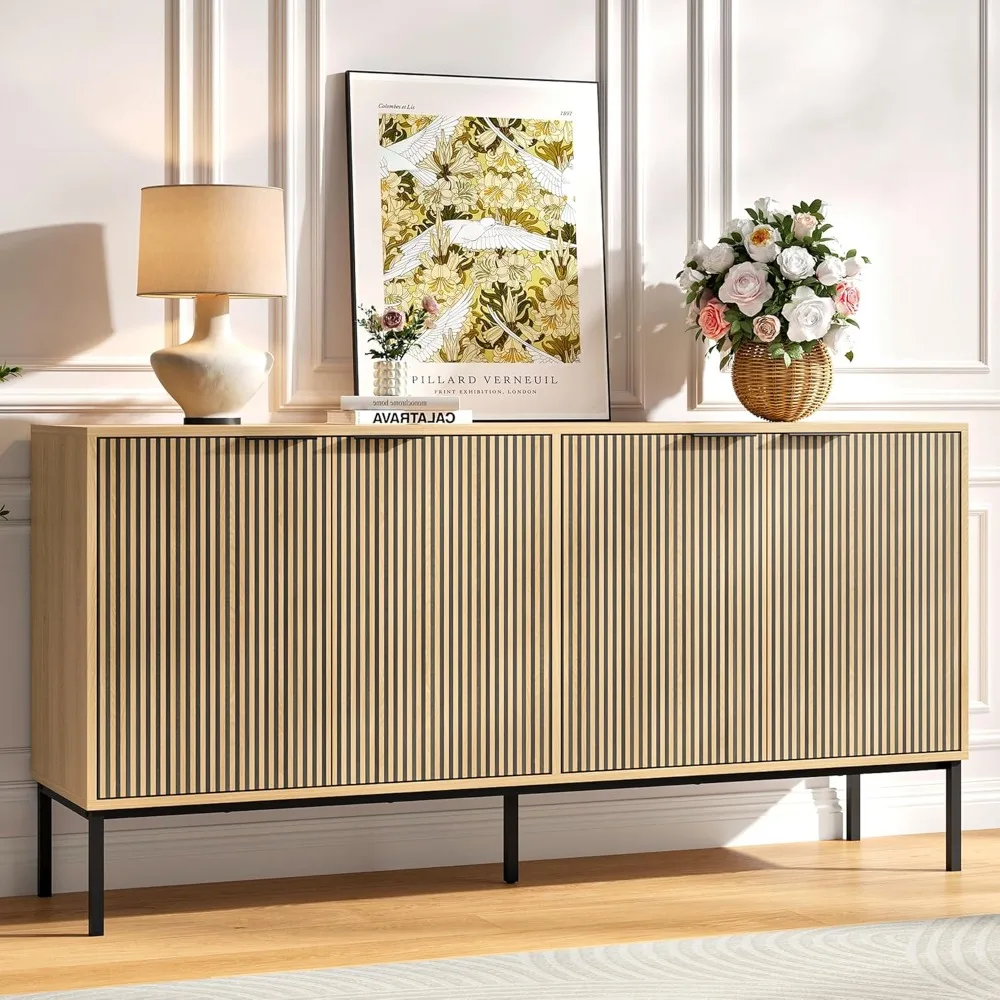 خزانة بوفيه جانبية مع مساحة تخزين، وخزانة Credenza الحديثة المزودة بأبواب وأرفف قابلة للتعديل، وخزائن تخزين لديني #1