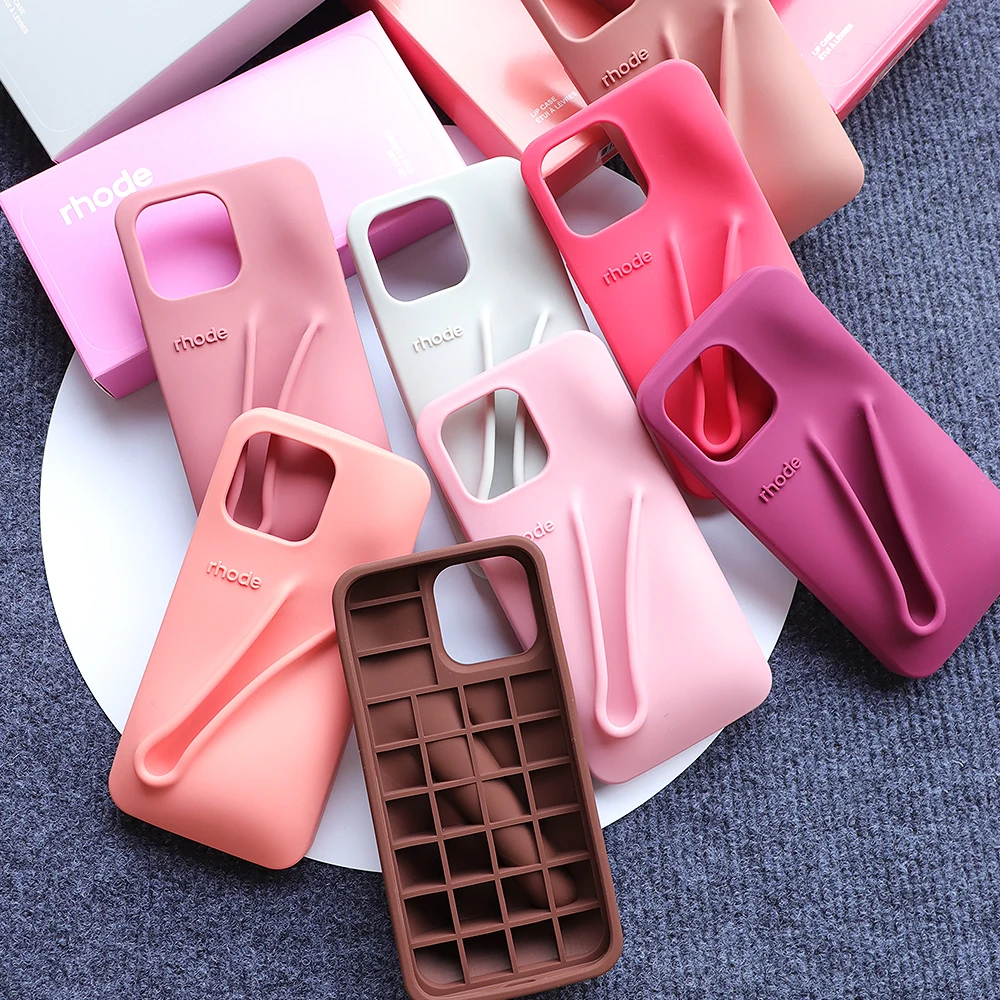 High Quality Rhode Case for iPhone 15 Pro Max 13 14  ProMax Lipstick Soft Silicone Portable Lip Gloss Holder Ins Hot Cover Funda