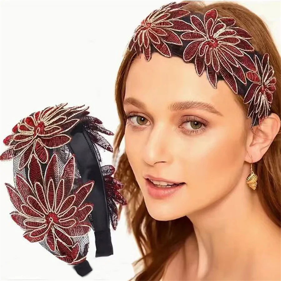 

Resin Temperament Make up Fashion Design Women Hair Accessories Wide Side Hairband Korean Style Hair Wear Lace Leaves Headband