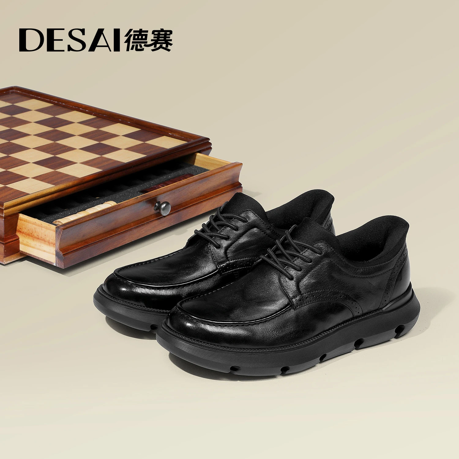 

DESAI Genuine leather business shoes with thick soles for men casual shoes that are height-enhancing and wear-resistant