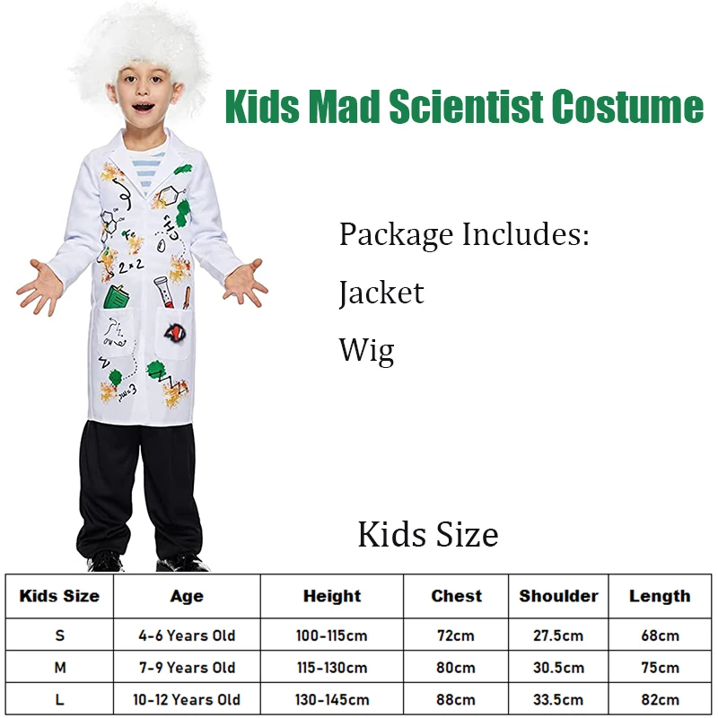 2025 Nuovo arrivo Bambino Pazzo Scienziato Halloween Dress Up Boy Costume da Scienziato Pazzo