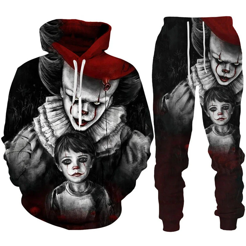 

New 3D Printing Horror Movie Clown Fashion Men Women Tracksuits Crewneck Hoodies+pants Plus Size S-7XLHarajukuClothes Casual