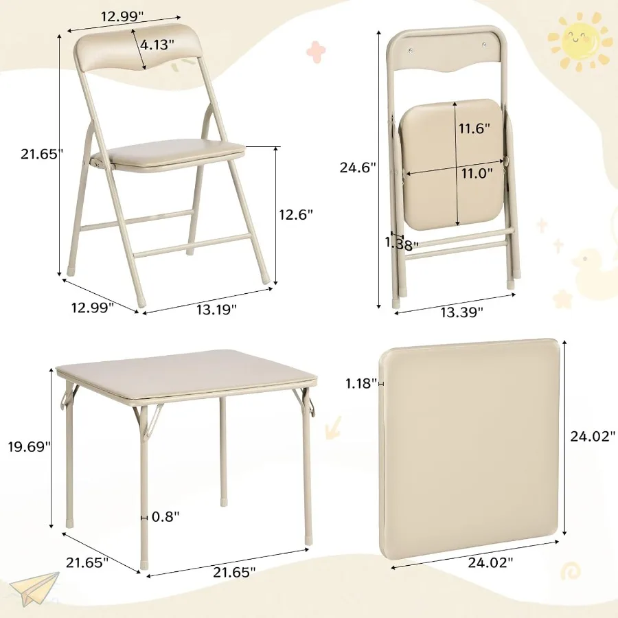 FurnitureR Klaptafel en stoelenset Kleine opvouwbare vierkante tafel en 2 stoelen PVC gewatteerde stoelen Metalen frame Ideaal voor kleuterschool