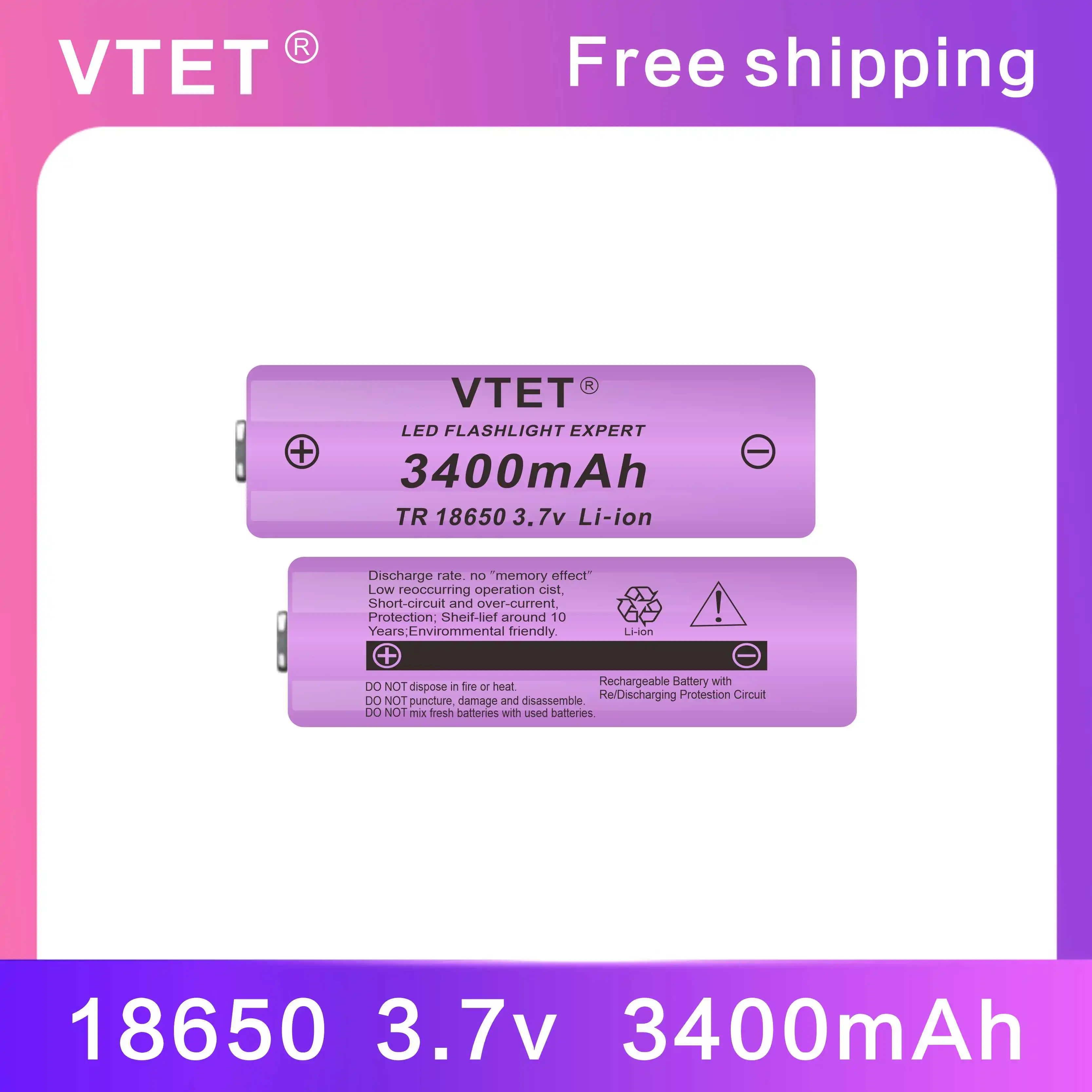 2024New3.7V 3400mAh Rechargeable Li-ion High Quality Battery for Led Flashlight DIY Make Toys Fan Battery Reusable18650 Battery