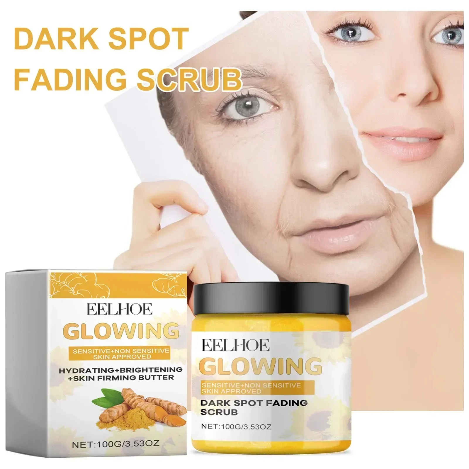 Turmeric body scrub cleaning body exfoliating fade acne marks melanin removal Dark Spots brighten