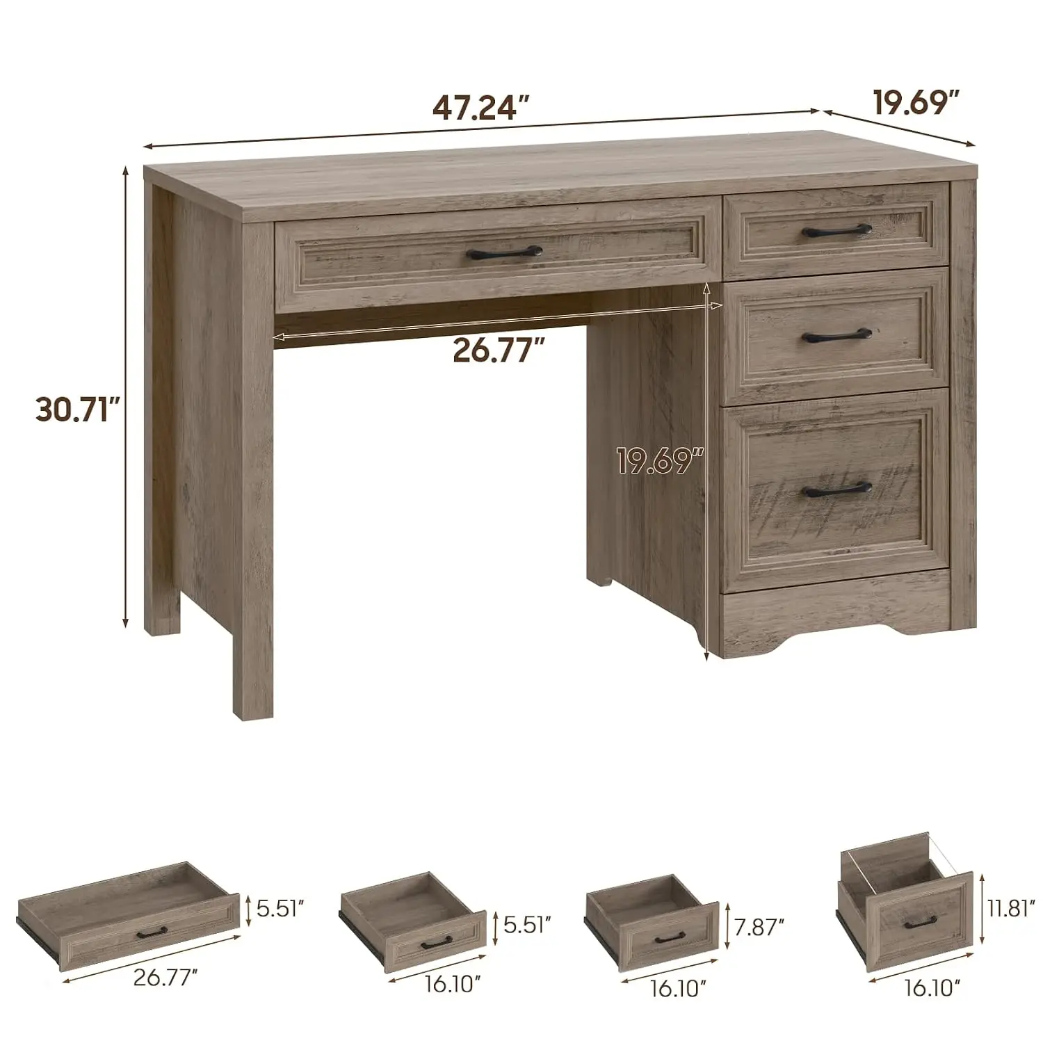 Farmhouse Wood Computer Desk With Drawers & File Storage, Home Office Workstation For Bedroom & Living Room, Grey, Customized
