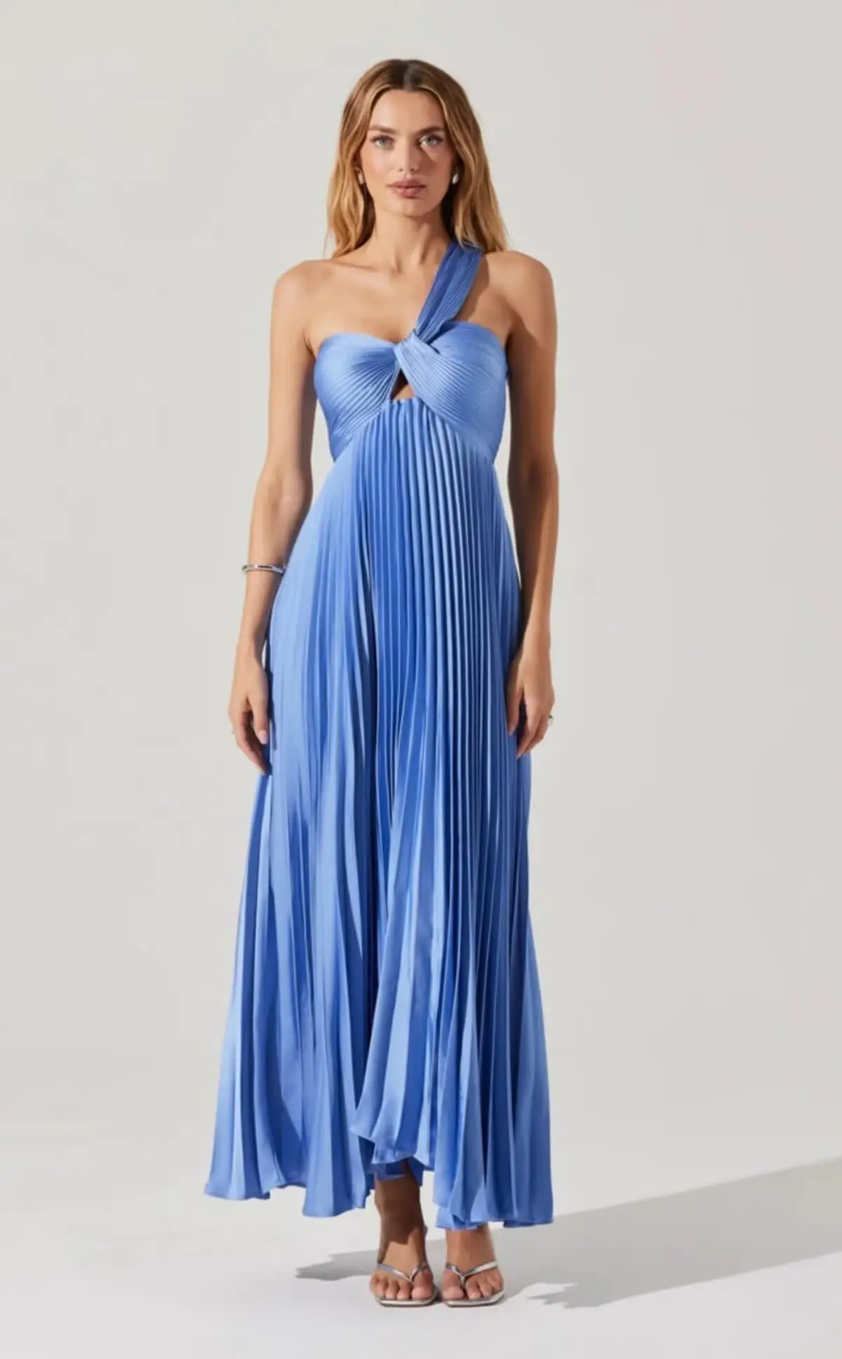 

One Shoulder Bridesmaid Dresses with for Women A Line Satin Pleated Formal Party Gowns