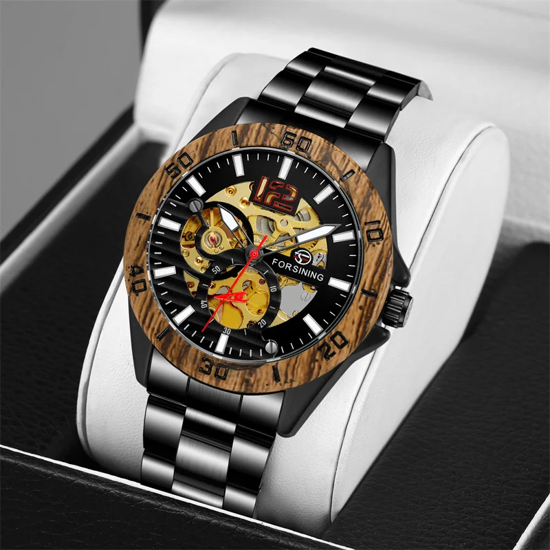 Forsining 337C Male Mechanical Wristwatch Luxury Ceramic Bezel Automatic Watches Movement Stainless Steel Watch For Men