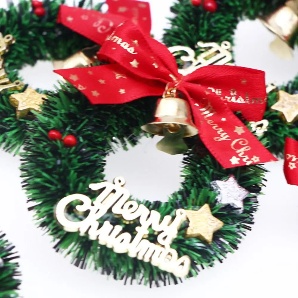 Party Supplies Plastic Polyester Christmas Wreath Five Pointed Star Mini Rattan Ring Green Red Dollhouse Door Decor Christmas