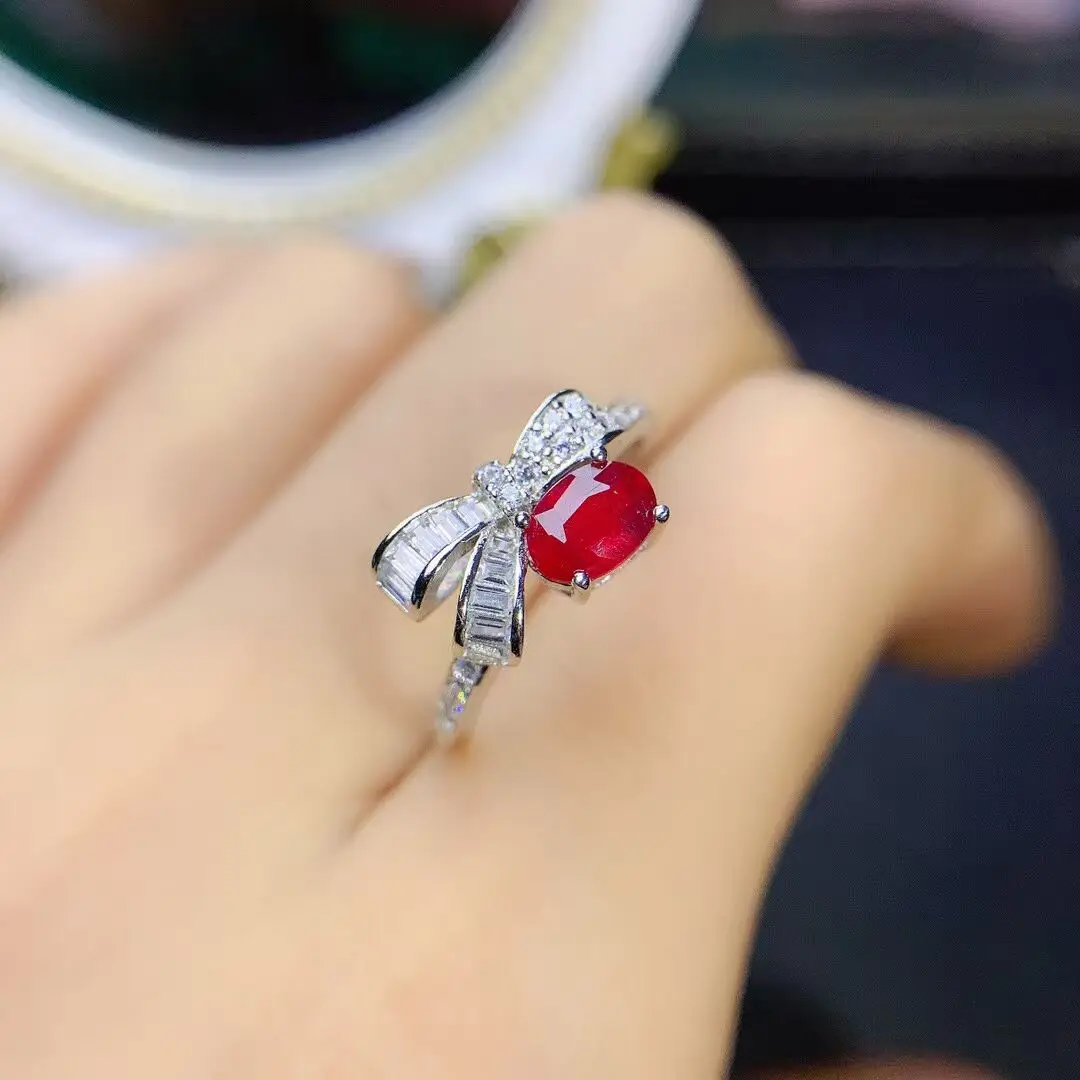 KJJEAXCMY high-end women's Ring, Natural Ruby bright and dazzling with S925 silver electroplating process clear and bright