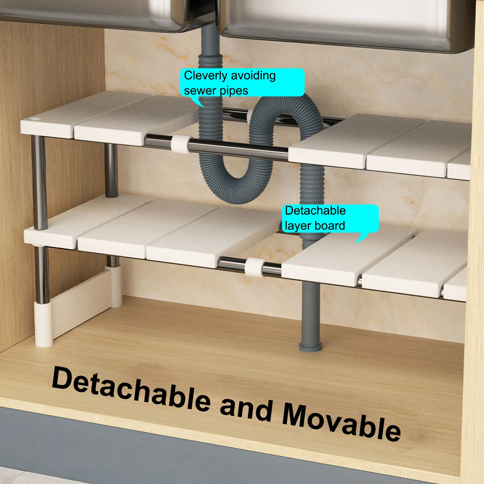 Kitchen Retractable Under Sink Shelf Cabinet Inside Tiered Rack Kitchen Cabinet Storage Multifunctional Pot Rack Storage Racks