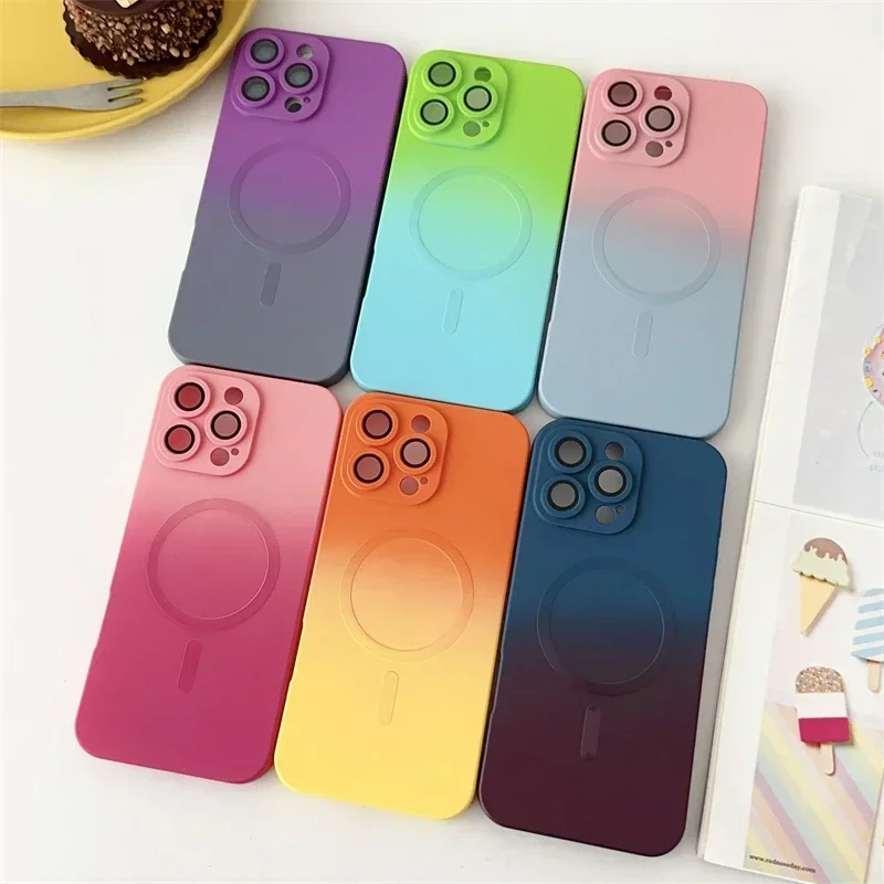 ColorFul Gradient For Magsafe Wireless Charging Case For iPhone 16 15 14 13 12 11 Pro Max Plus Soft Silicone Magnetic Cover image 2