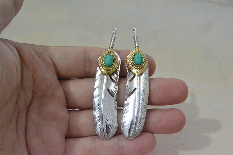 Takahashi Wulang Sterling Silver Set Turquoise Feather Pendant Pendant Simple Rascal Handsome Necklace Japanese Fashion Jewelry