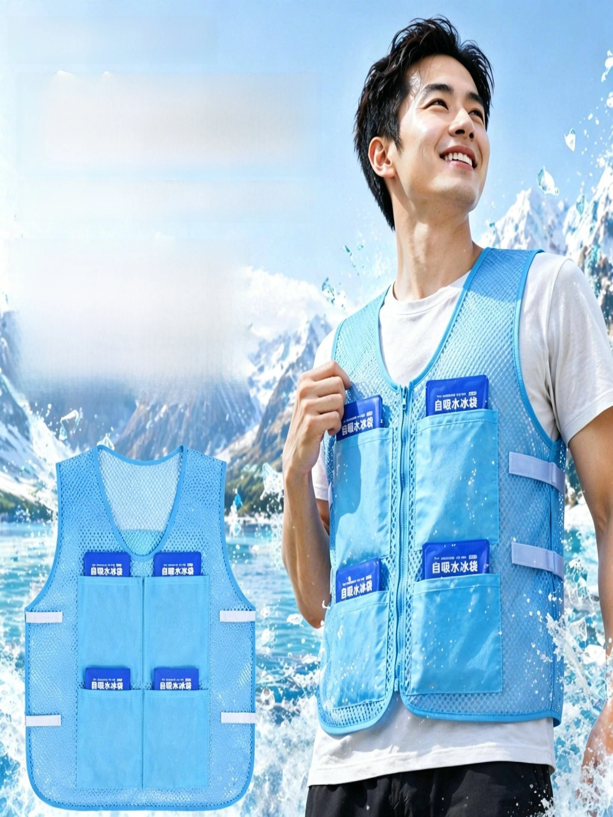 Cooling Vest Ice Bag Workwear Breathable Outdoor Heat Relief Clothing Summer Lightweight Air Conditioning Men's Sportwear