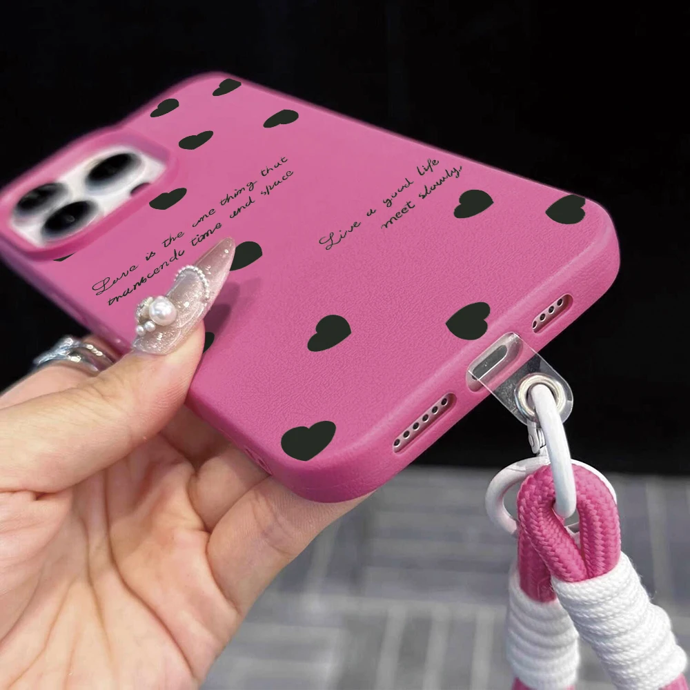 Herz-Minimalistisches INS-Handschlaufen-Kunst-Case für iPhone 13 11 12 Pro Max iPhone 15 17 14 16 XR 7 Plus Hüllen mit Lanyard Funda – Detail 1