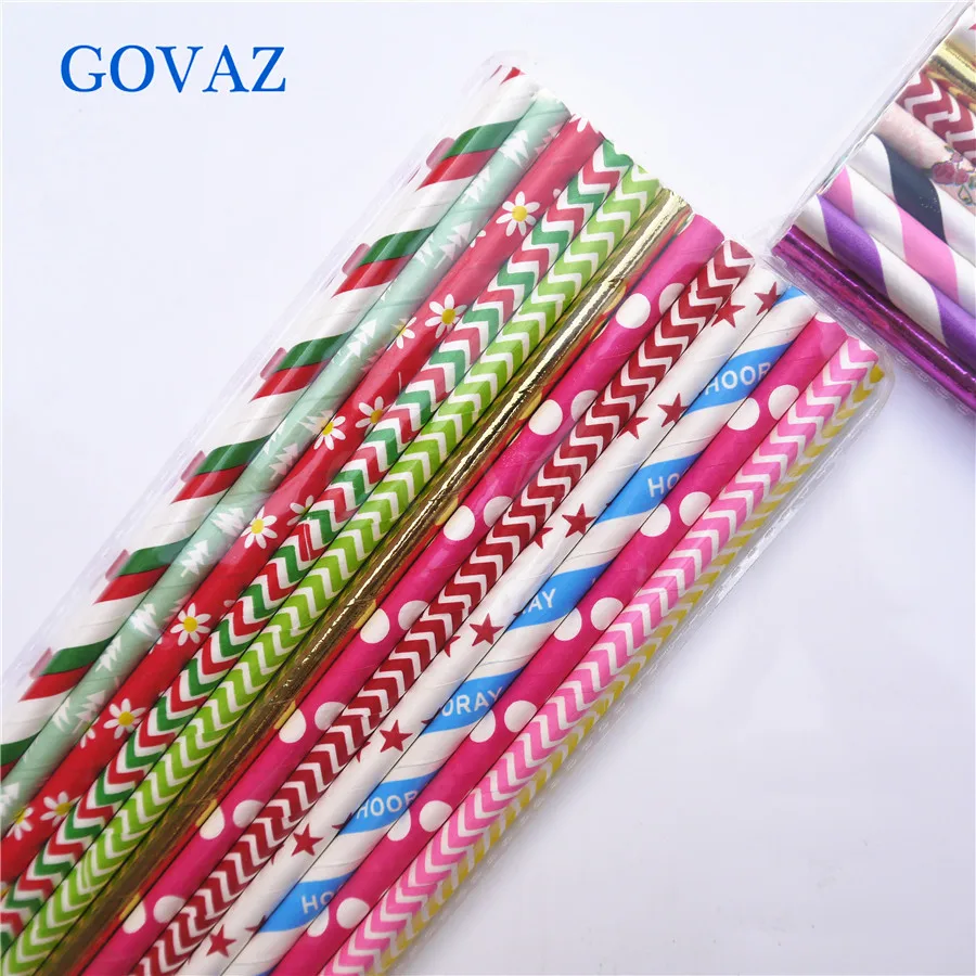 25pcs color paper straws party supply colorful mixed Paper Straw Kids Birthday Party Wedding Decorations Paper Drinking Straws