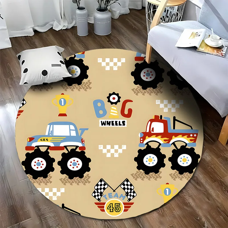 Free shipping! Kids' Room Monster Truck Play Rug for Fun Racing Adventures round carpet for home sofa bedroom, gift view 6