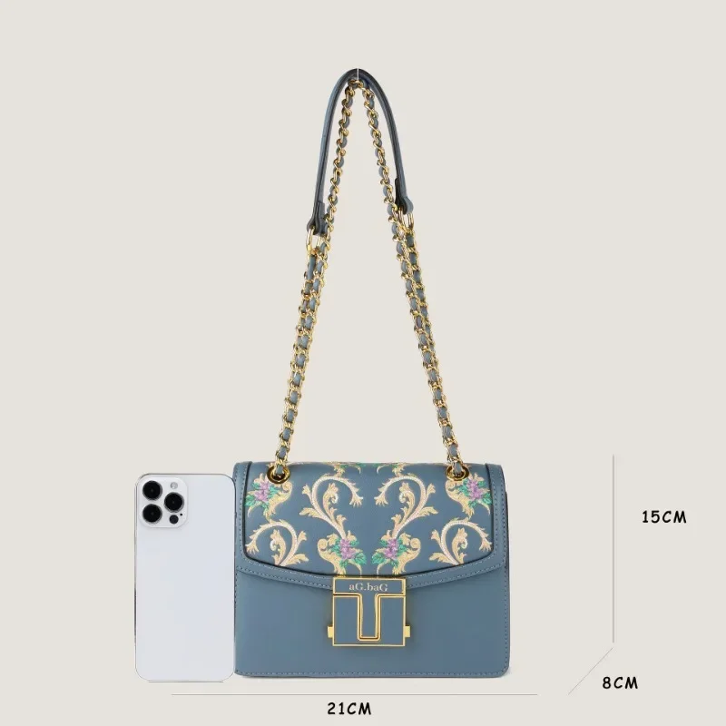 High-end Ethnic Style Embroidered Small Square Bag 2024 Fashion New Genuine Leather Women's Bag Niche Light Luxury Crossbody Bag