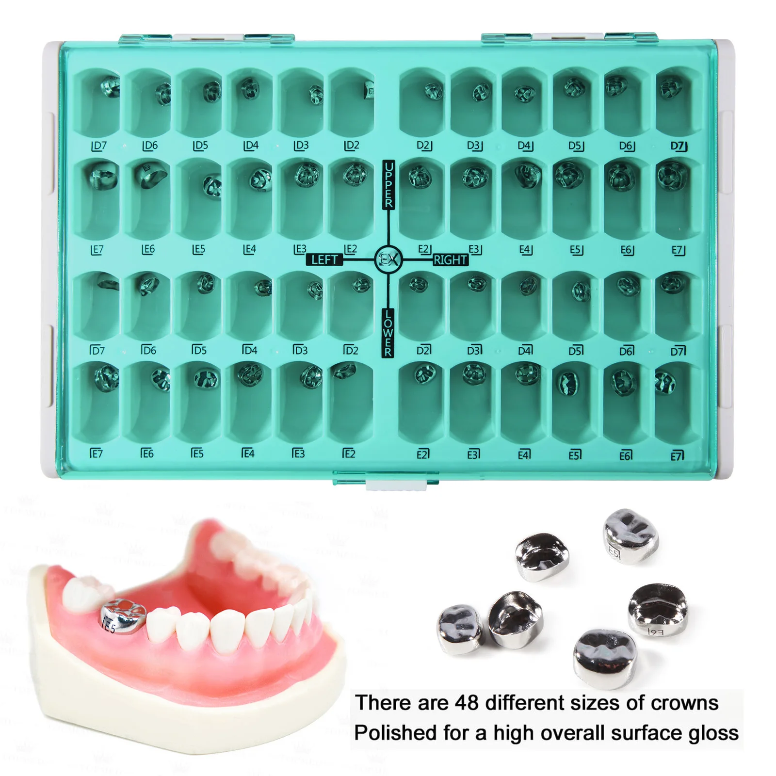 48 Pcs Dentista Kids Primary Molar Crowns Stainless Steel Pediatric Crown Sit