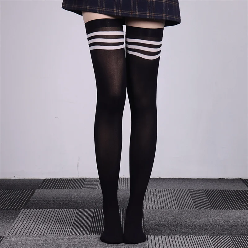 Geometrisch gestreifte JK lange Socken für Damen, Frühlings-Beinwärmer, Overknee-Oberschenkelstrümpfe, Gothic Y2K Lolita Strümpfe für Damen und Mädchen – Detail 3
