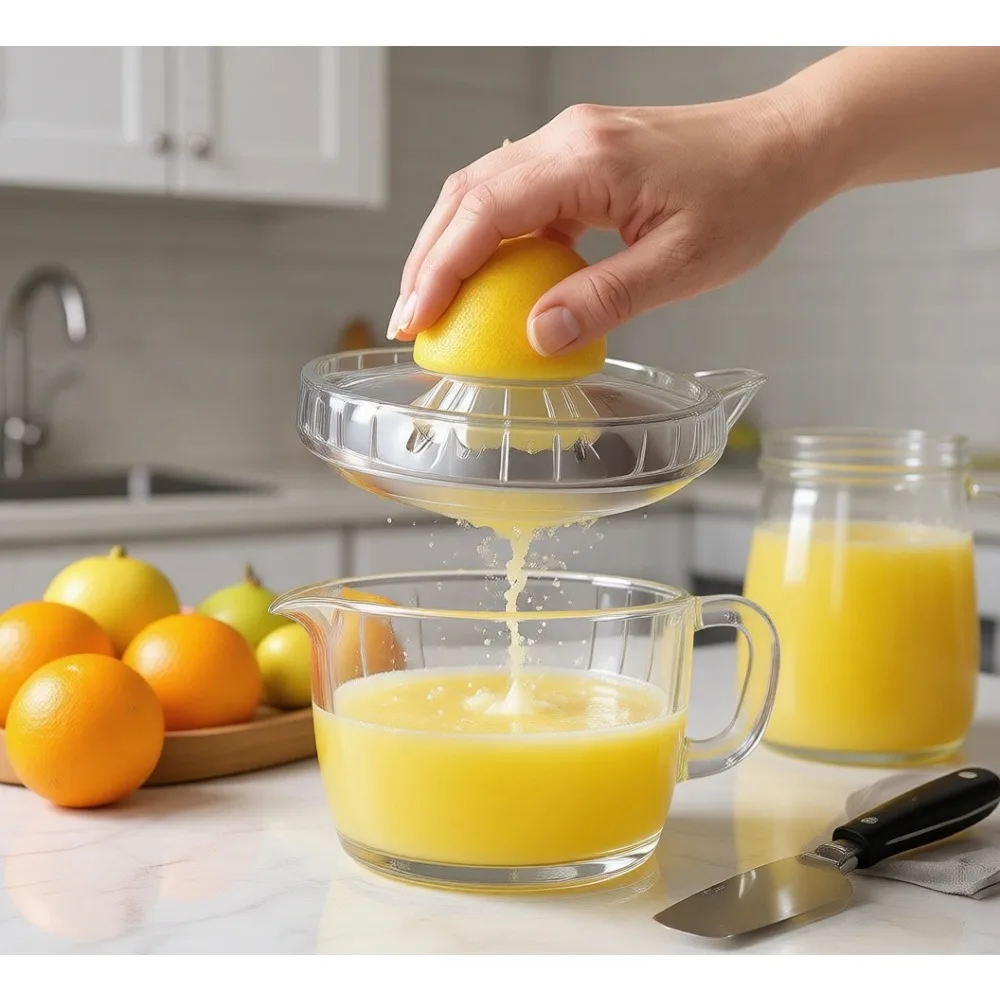 

Соковыжималка для цитрусовых с ручкой и носиком для слива, из прочного стекла, для свежих соков, кулинарии и коктейлей