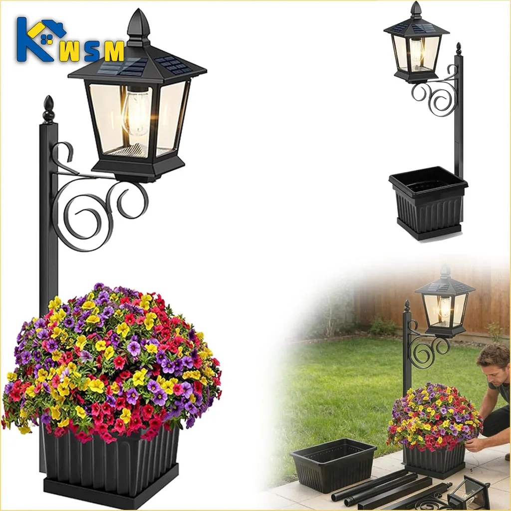 solar-lamppost-with-planter-ip65-waterproof-outdoor-wall-mount-ground-stake-decorative-for-garden-front-porch-landscape